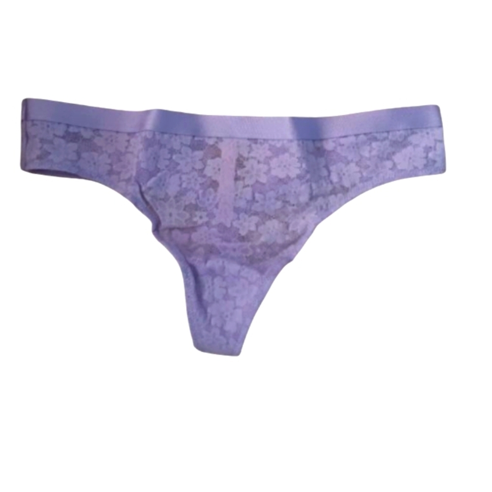 Victoria Secret PINK Lace Thong Lavender Size Large NWT